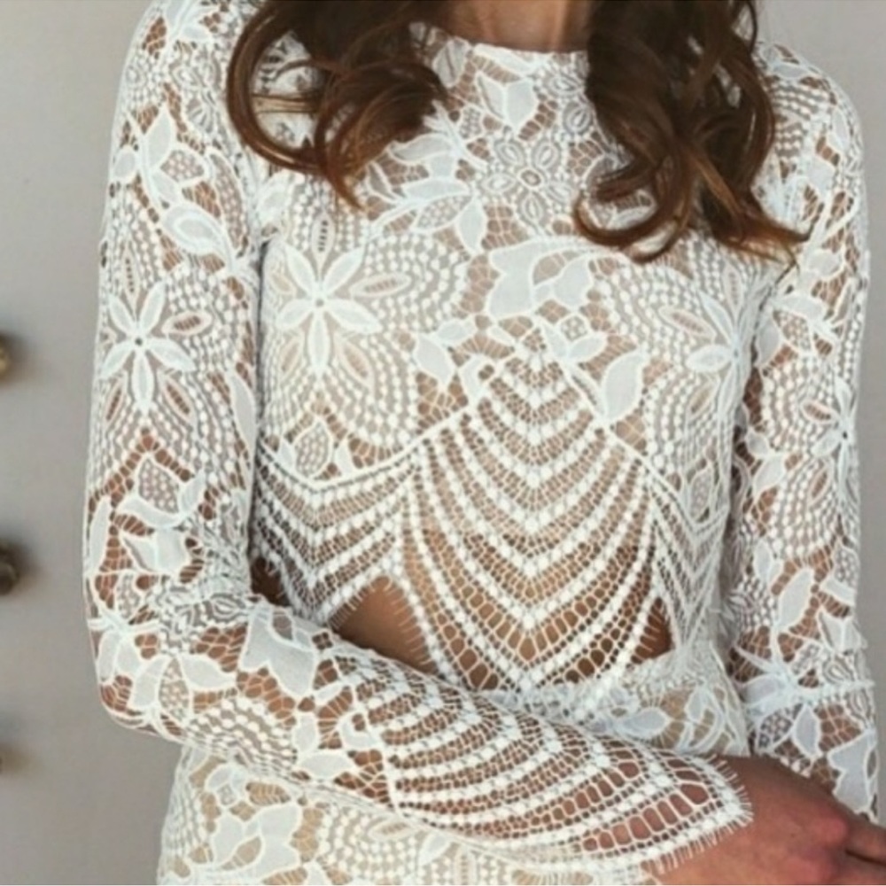 For Love and Lemons long sleeve lace Crop top
